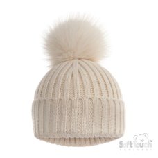 H712-BCOF: Coffee Ribbed Hat with Glitter Pom Pom (0-12M)
